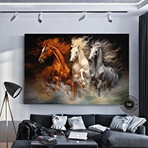 Ekstra Büyük Modern Soyut Geometri Sanatı; Altın Detaylı Koşan Atlar; Soyut Kanvas Duvar Sanatı; At