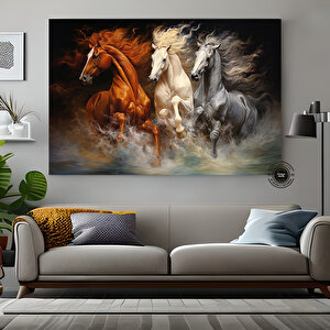 Ekstra Büyük Modern Soyut Geometri Sanatı; Altın Detaylı Koşan Atlar; Soyut Kanvas Duvar Sanatı; At