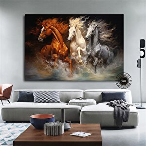 Ekstra Büyük Modern Soyut Geometri Sanatı; Altın Detaylı Koşan Atlar; Soyut Kanvas Duvar Sanatı; At 120x180 cm