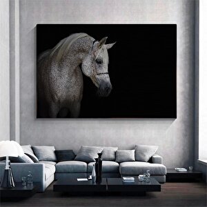 Yemek Odası Kanvası – Siyah Beyaz At Figürü, Hint Deseni 50x70 cm
