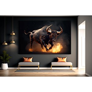 Öfkeli Yanan Boğa Kanvas Tablosu; Finans Merkezi Duvar Dekoru 40x60 cm