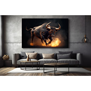 Öfkeli Yanan Boğa Kanvas Tablosu; Finans Merkezi Duvar Dekoru