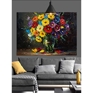 Renkli Vazoda Çiçekler Dekoratif Kanvas - Mdf Ahşap Tablo 50x70 cm