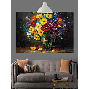 Renkli Vazoda Çiçekler Dekoratif Kanvas - Mdf Ahşap Tablo 70x100 cm