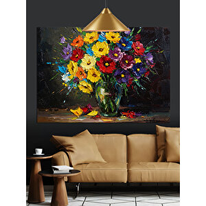 Renkli Vazoda Çiçekler Dekoratif Kanvas - Mdf Ahşap Tablo