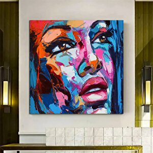 Kadın Portre Sanatı, Sulu Boya Kanvas, Renkli Kadın Modern Duvar Dekoru 40x40 cm