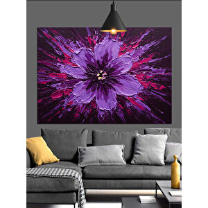 Koyu Fon Üzerinde Mor Çiçek Dekoratif Kanvas - Mdf Ahşap Tablo