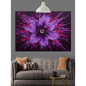 Koyu Fon Üzerinde Mor Çiçek Dekoratif Kanvas - Mdf Ahşap Tablo 70x100 cm