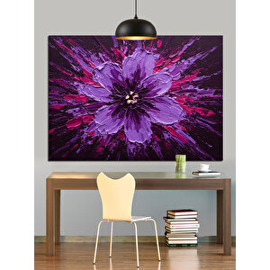 Koyu Fon Üzerinde Mor Çiçek Dekoratif Kanvas - Mdf Ahşap Tablo 70x100 cm