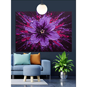 Koyu Fon Üzerinde Mor Çiçek Dekoratif Kanvas - Mdf Ahşap Tablo 70x100 cm