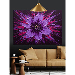Koyu Fon Üzerinde Mor Çiçek Dekoratif Kanvas - Mdf Ahşap Tablo