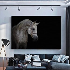 Yemek Odası Kanvası – Siyah Beyaz At Figürü, Hint Deseni
