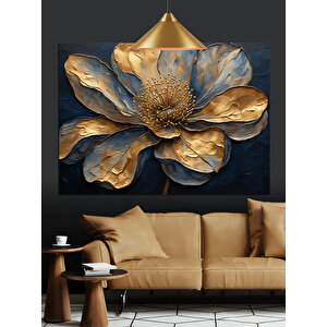 Altın Yapraklı Çiçek Deseni Dekoratif Kanvas - Mdf Ahşap Tablo