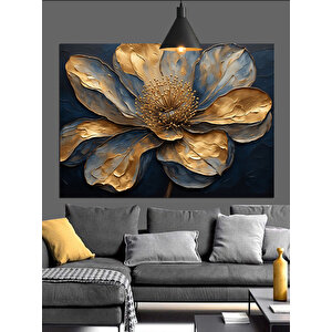 Altın Yapraklı Çiçek Deseni Dekoratif Kanvas - Mdf Ahşap Tablo 25x35 cm