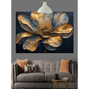Altın Yapraklı Çiçek Deseni Dekoratif Kanvas - Mdf Ahşap Tablo 25x35 cm
