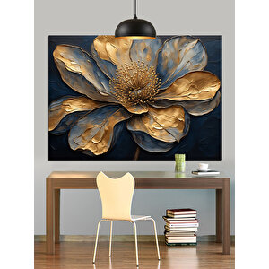Altın Yapraklı Çiçek Deseni Dekoratif Kanvas - Mdf Ahşap Tablo 25x35 cm