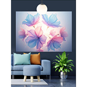 Pastel Renkli Çiçekler Dekoratif Kanvas - Mdf Ahşap Tablo 70x100 cm