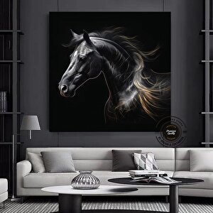 Siyah At Duvar Sanatı – Çerçeveli Veya Çerçevesiz Kanvas 40x40 cm