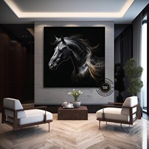Siyah At Duvar Sanatı – Çerçeveli Veya Çerçevesiz Kanvas 40x40 cm