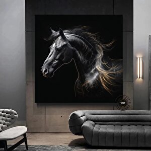 Siyah At Duvar Sanatı – Çerçeveli Veya Çerçevesiz Kanvas 40x40 cm