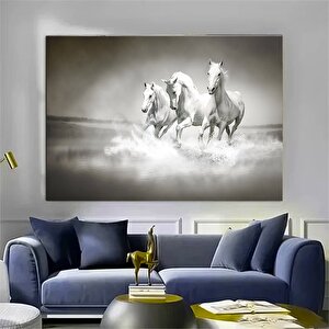 Beyaz Atlar Tablosu – Duvar Sanatı Baskısı, At Portresi 70x150 cm