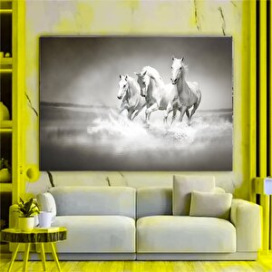 Beyaz Atlar Tablosu – Duvar Sanatı Baskısı, At Portresi 70x150 cm