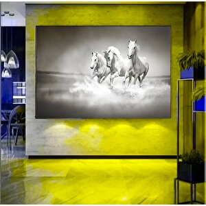 Beyaz Atlar Tablosu – Duvar Sanatı Baskısı, At Portresi 70x150 cm
