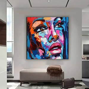 Kadın Portre Sanatı, Sulu Boya Kanvas, Renkli Kadın Modern Duvar Dekoru 30x30 cm