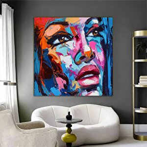 Kadın Portre Sanatı, Sulu Boya Kanvas, Renkli Kadın Modern Duvar Dekoru 30x30 cm
