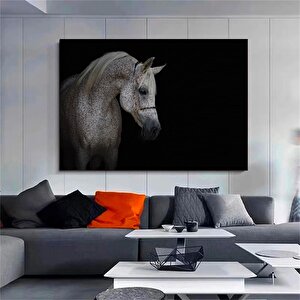 Yemek Odası Kanvası – Siyah Beyaz At Figürü, Hint Deseni 90x180 cm