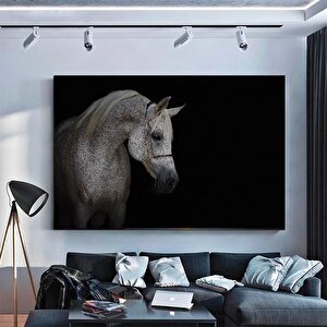Yemek Odası Kanvası – Siyah Beyaz At Figürü, Hint Deseni