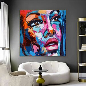 Kadın Portre Sanatı, Sulu Boya Kanvas, Renkli Kadın Modern Duvar Dekoru 100x100 cm