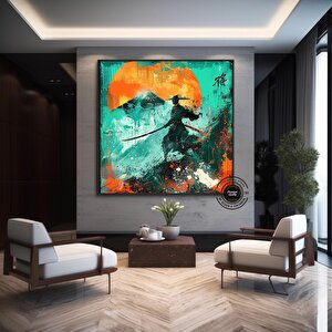 Yağlı Boya Tarzı Samuray Kanvas; Samuray Duvar Dekoru; Poster 100x100 cm