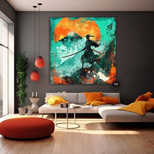 Yağlı Boya Tarzı Samuray Kanvas; Samuray Duvar Dekoru; Poster 100x100 cm