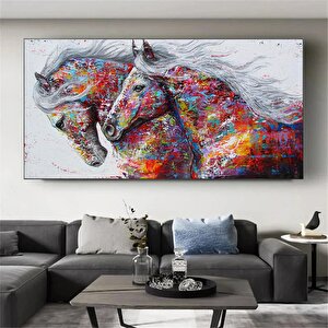 Hayvan Sanatı: İki Koşan At Kanvas Tablosu, Oturma Odası İçin Modern Soyut Sanat Baskıları, Poster