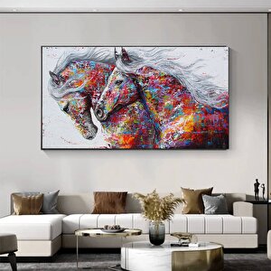 Hayvan Sanatı: İki Koşan At Kanvas Tablosu, Oturma Odası İçin Modern Soyut Sanat Baskıları, Poster