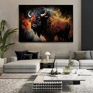 Renkli Boğa Tablosu – Soyut Yaban Hayatı Sanatı. Boğa Duvar Sanatı, Renkli Boğa Kanvas Baskısı 80x150 cm