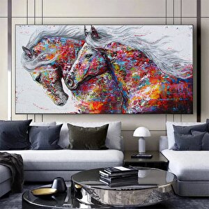 Hayvan Sanatı: İki Koşan At Kanvas Tablosu, Oturma Odası İçin Modern Soyut Sanat Baskıları, Poster 80x160 cm
