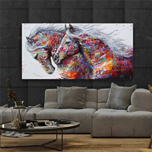 Hayvan Sanatı: İki Koşan At Kanvas Tablosu, Oturma Odası İçin Modern Soyut Sanat Baskıları, Poster 60x120 cm