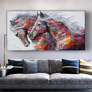 Hayvan Sanatı: İki Koşan At Kanvas Tablosu, Oturma Odası İçin Modern Soyut Sanat Baskıları, Poster 50x100 cm