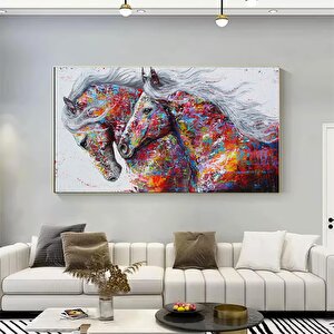 Hayvan Sanatı: İki Koşan At Kanvas Tablosu, Oturma Odası İçin Modern Soyut Sanat Baskıları, Poster