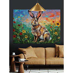 Çiçekli Sevimli Tavşan Dekoratif Kanvas - Mdf Ahşap Tablo