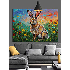 Çiçekli Sevimli Tavşan Dekoratif Kanvas - Mdf Ahşap Tablo