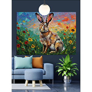 Çiçekli Sevimli Tavşan Dekoratif Kanvas - Mdf Ahşap Tablo 70x100 cm