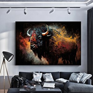 Renkli Boğa Tablosu – Soyut Yaban Hayatı Sanatı. Boğa Duvar Sanatı, Renkli Boğa Kanvas Baskısı 70x100 cm