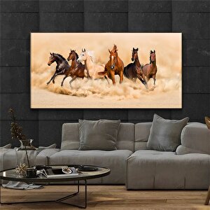 Koşan Atlar Kanvas Sanatı – Toz Bulutu Oluşturan At Sürüsü, Büyük Duvar Sanatı, Kanvas Tablo 30x60 cm