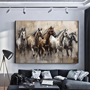 At Duvar Sanatı, Yağmurda Koşan Atlar, Yaratıcı Duvar Sanatı, Yaban Hayvanları Tablosu 90x180 cm