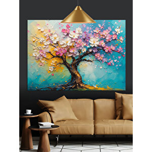 Pembe Çiçek Ağaç Dekoratif Kanvas - Mdf Ahşap Tablo 70x100 cm