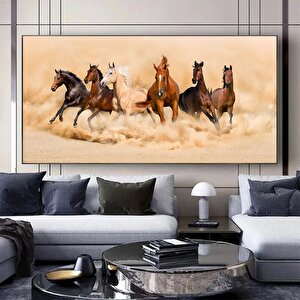 Koşan Atlar Kanvas Sanatı – Toz Bulutu Oluşturan At Sürüsü, Büyük Duvar Sanatı, Kanvas Tablo 50x100 cm
