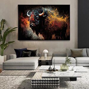 Renkli Boğa Tablosu – Soyut Yaban Hayatı Sanatı. Boğa Duvar Sanatı, Renkli Boğa Kanvas Baskısı 100x200 cm